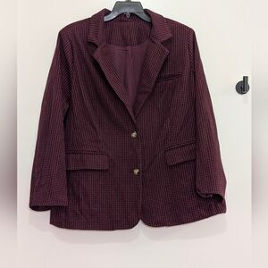 Vintage Plus Size 3X Burgundy CorduroyJ acket Houndstooth Heavy Blazer Academia